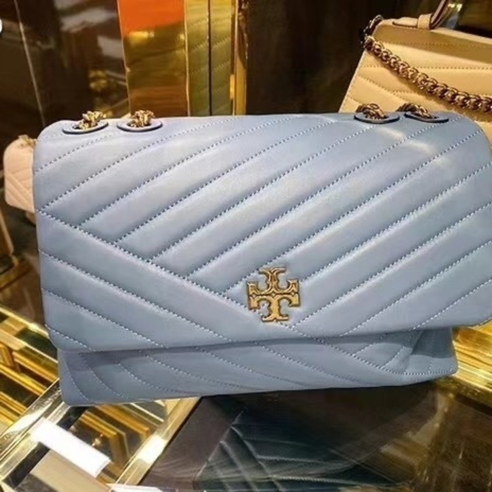 Tory Burch Kira Large Blue Quilted Shoulder Bag